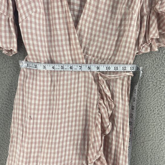 Reformation Dress Womens Small Pink Gingham Linen Wrap Ruffle Mini USA - Picture 2 of 15